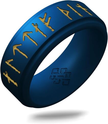 Knot Theory Viking Silicone Ring - Yours Always in Rune Characters Breathable Comfort Fit - Valentine's Engagement Mens Wedding Band in Saudi Arabia