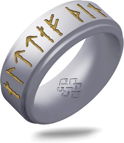Knot Theory Viking Silicone Ring - Yours Always in Rune Characters Breathable Comfort Fit - Valentine's Engagement Mens Wedding Band in Saudi Arabia