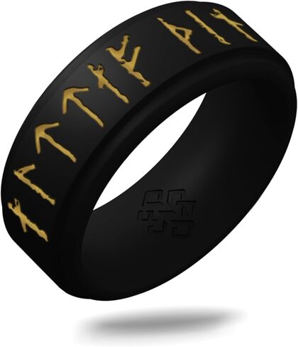Knot Theory Viking Silicone Ring - Yours Always in Rune Characters Breathable Comfort Fit - Valentine's Engagement Mens Wedding Band in Saudi Arabia