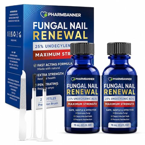 Nail Fungus Treatment Extra Strength: 25% Undecylenic Acid Formula – Toenail Fungus Treatment Kit with Brush & File for Ingrown Nails, Discoloration & Brittle Nails, Thick-Looking, Rough-Looking in Saudi Arabia