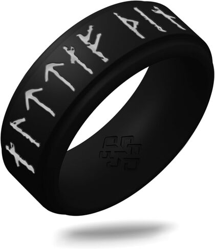 Knot Theory Viking Silicone Ring - Yours Always in Rune Characters Breathable Comfort Fit - Valentine's Engagement Mens Wedding Band in Saudi Arabia