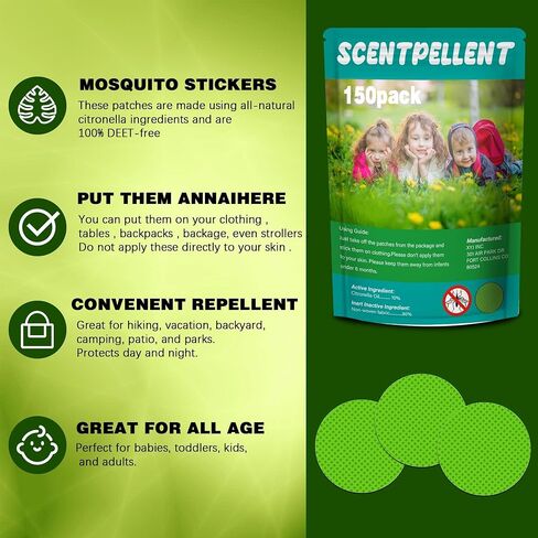 150 Pack Mosquito Repellent Stickers with 2 Mosquito Repellent Bracelets, Individually Wrapped Mosquitoes Bracelets Stickers for Fishing Camping Swimming Outdoor Indoor, Deet Free in Saudi Arabia