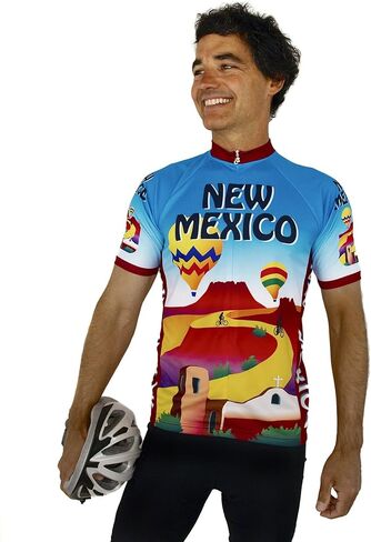 Free Spirit Wear New Mexico Cycling Jersey for Men Short Sleeve Bike Shirt, UV Protection, Wick-Dry Polyester, 3 Rear Pockets in Saudi Arabia