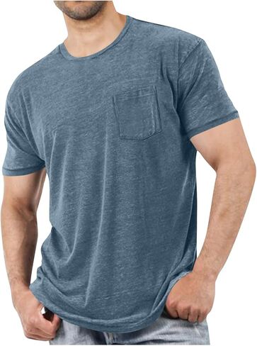 Oversized Tshirts for Men Summer Short Sleeve Crewneck Workout Plain T Shirts Casual Business Work Shirt with Pocket in Saudi Arabia