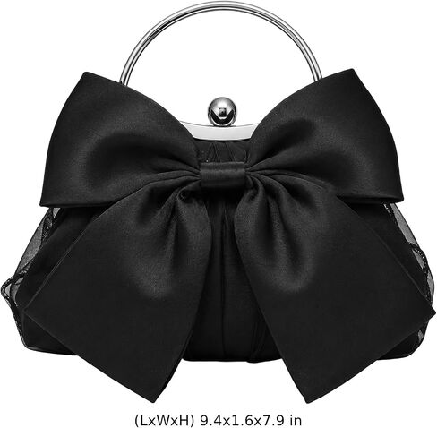 Coquette Bow Clutch Purse for Women, Black Satin Evening Bow Purse Handbag, Elegant Silk Pleated Clutch with Chain Strap, Vintage Bow Formal Bag for Party, Wedding, Prom, Date Night in Saudi Arabia
