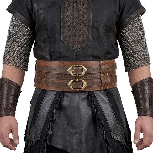 YESSA Viking Medieval PU Leather Embossed Belt,Renaissance Knight Pirate Costume Waist Accessories LARP Cosplay in Saudi Arabia