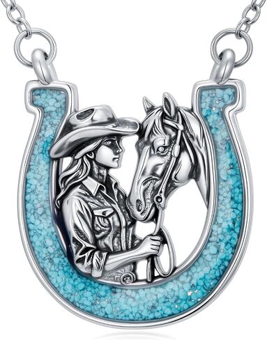 Horseshoe Necklace 925 Sterling Silver Turquoise Horseshoe Pendant Country Western Jewelry Gifts for Women Girlfriend Mom in Kuwait