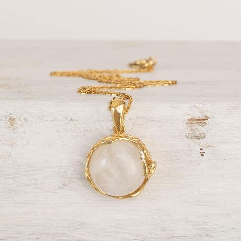 14K Gold Plated Moonstone Necklace for Women - Gold Over Silver Moonstone Pendant - June Birthstone - Gold Wedding Jewelry- Long Statement Necklace - Gold Turquoise Necklace in Saudi Arabia