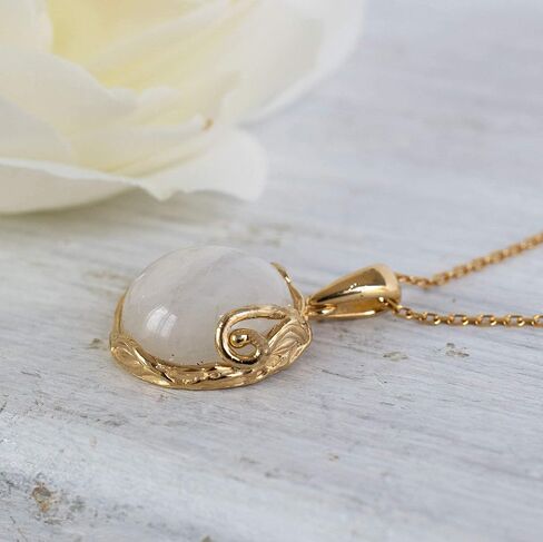 14K Gold Plated Moonstone Necklace for Women - Gold Over Silver Moonstone Pendant - June Birthstone - Gold Wedding Jewelry- Long Statement Necklace - Gold Turquoise Necklace in Saudi Arabia