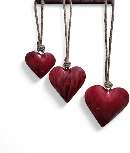 Rustic Metal Heart Wall Decor Set of 4, Antique Gold Finish, Vintage Farmhouse Hanging Art, Country Home Decor for Indoor & Outdoor, Valentine's & Christmas Ornaments, Handcrafted by Indian Artisans in Saudi Arabia