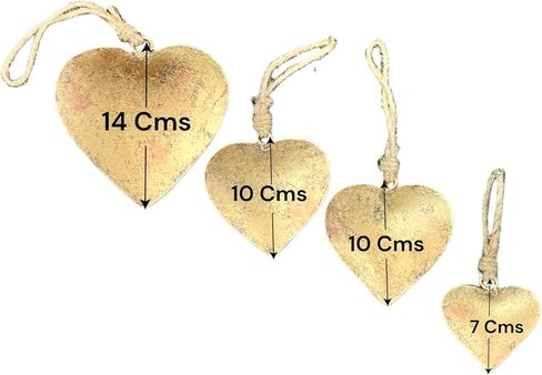 Rustic Metal Heart Wall Decor Set of 4, Antique Gold Finish, Vintage Farmhouse Hanging Art, Country Home Decor for Indoor & Outdoor, Valentine's & Christmas Ornaments, Handcrafted by Indian Artisans in Saudi Arabia