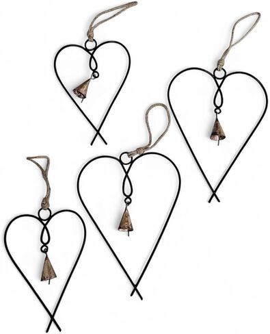 Rustic Metal Heart Wall Decor Set of 4, Antique Gold Finish, Vintage Farmhouse Hanging Art, Country Home Decor for Indoor & Outdoor, Valentine's & Christmas Ornaments, Handcrafted by Indian Artisans in Saudi Arabia