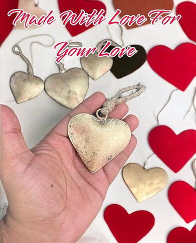 Rustic Metal Heart Wall Decor Set of 4, Antique Gold Finish, Vintage Farmhouse Hanging Art, Country Home Decor for Indoor & Outdoor, Valentine's & Christmas Ornaments, Handcrafted by Indian Artisans in Saudi Arabia