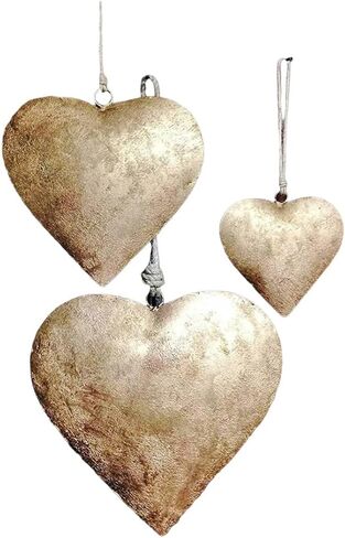 Rustic Metal Heart Wall Decor Set of 4, Antique Gold Finish, Vintage Farmhouse Hanging Art, Country Home Decor for Indoor & Outdoor, Valentine's & Christmas Ornaments, Handcrafted by Indian Artisans in Saudi Arabia