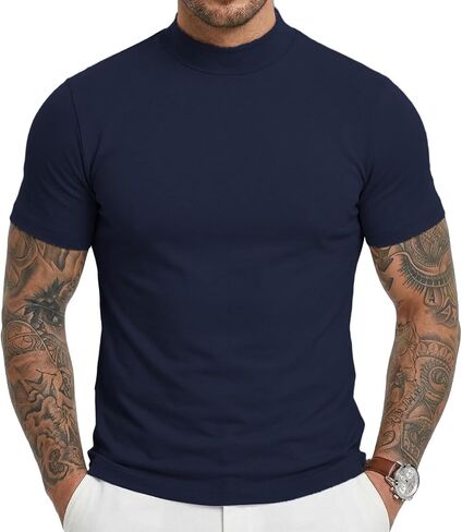 Men's Mock Turtleneck T-Shirts Short Sleeve Lightweight Soft Basic Solid Pullover Undershirt Tops in Saudi Arabia