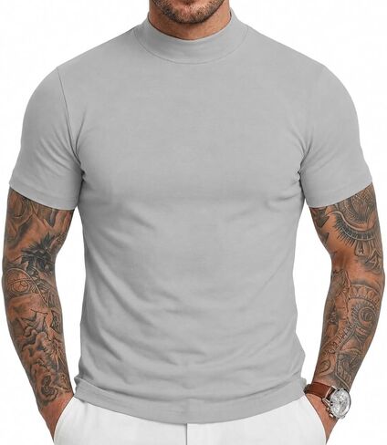 Men's Mock Turtleneck T-Shirts Short Sleeve Lightweight Soft Basic Solid Pullover Undershirt Tops in Saudi Arabia