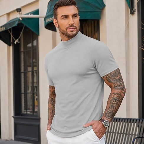 Men's Mock Turtleneck T-Shirts Short Sleeve Lightweight Soft Basic Solid Pullover Undershirt Tops in Saudi Arabia
