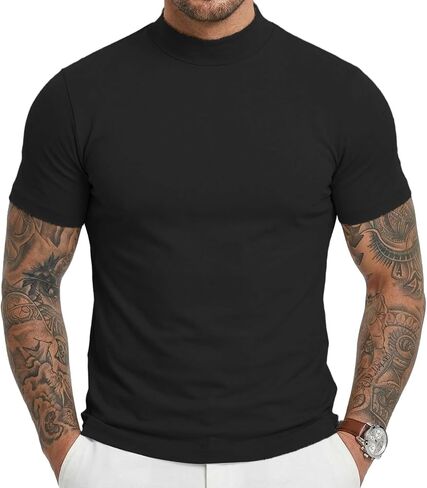 Men's Mock Turtleneck T-Shirts Short Sleeve Lightweight Soft Basic Solid Pullover Undershirt Tops in Saudi Arabia