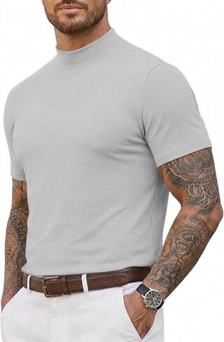 Men's Mock Turtleneck T-Shirts Short Sleeve Lightweight Soft Basic Solid Pullover Undershirt Tops in Saudi Arabia