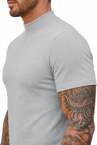 Men's Mock Turtleneck T-Shirts Short Sleeve Lightweight Soft Basic Solid Pullover Undershirt Tops in Saudi Arabia