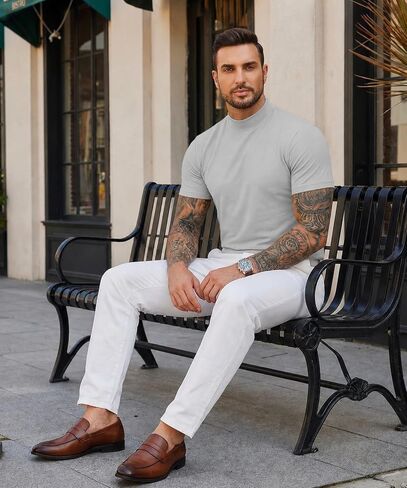 Men's Mock Turtleneck T-Shirts Short Sleeve Lightweight Soft Basic Solid Pullover Undershirt Tops in Saudi Arabia