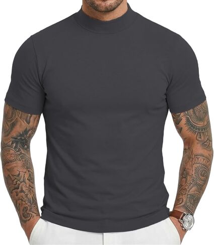 Men's Mock Turtleneck T-Shirts Short Sleeve Lightweight Soft Basic Solid Pullover Undershirt Tops in Saudi Arabia