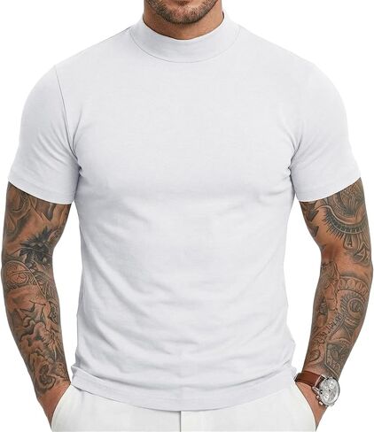Men's Mock Turtleneck T-Shirts Short Sleeve Lightweight Soft Basic Solid Pullover Undershirt Tops in Saudi Arabia