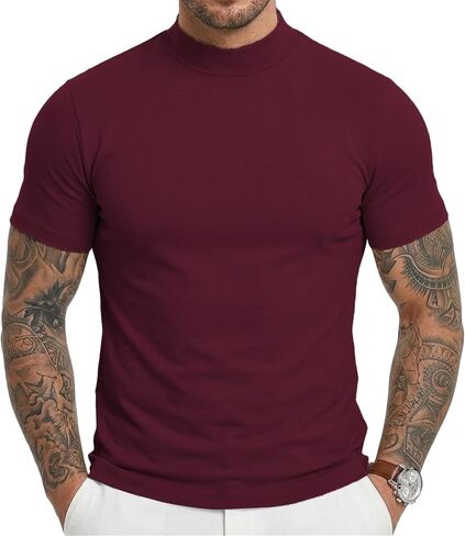 Men's Mock Turtleneck T-Shirts Short Sleeve Lightweight Soft Basic Solid Pullover Undershirt Tops in Saudi Arabia