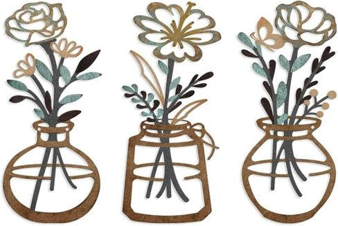 Clyfanesy 3 Pcs Metal Flower Wall Art, Rustic Farmhouse Wall Decor, Minimalist Hanging Sculpture for Living Room, Bathroom, Kitchen, Dining Room, Housewarming Gift, Wall Vases Sculptures in Saudi Arabia