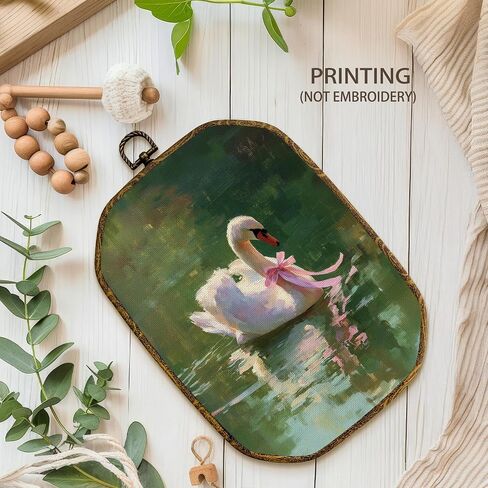Yjeslw Vintage Swan Octagon Wall Art Decor, Rustic Farmhouse Antique Romantic Swan Framed Canvas Prints, Cottagecore Wall Hanging Decorations for Home Bedroom Living Room Decor, 10.2x7 Inches in Saudi Arabia