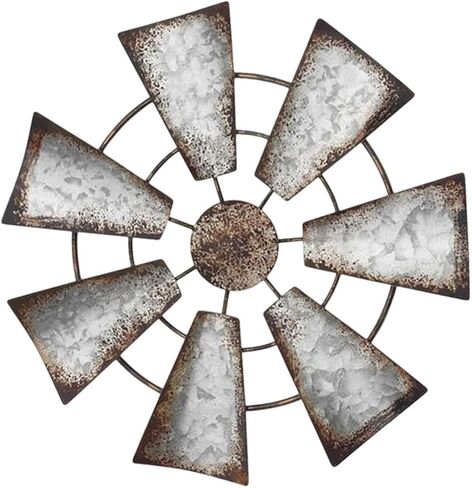 HouseVibe Windmill Wall Sculpture Hanging Ornament Vintage Design Rustic Wall Decor Iron Art for Farmhouse Bedroom Indoor Outdoor 15 Inch- Round 7 Leaf in Saudi Arabia