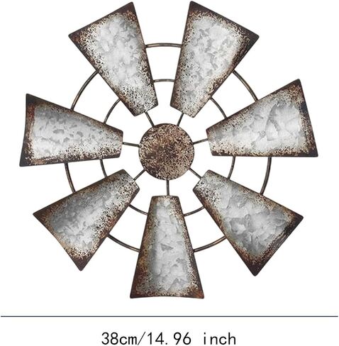 HouseVibe Windmill Wall Sculpture Hanging Ornament Vintage Design Rustic Wall Decor Iron Art for Farmhouse Bedroom Indoor Outdoor 15 Inch- Round 7 Leaf in Saudi Arabia