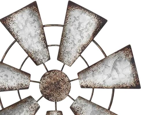 HouseVibe Windmill Wall Sculpture Hanging Ornament Vintage Design Rustic Wall Decor Iron Art for Farmhouse Bedroom Indoor Outdoor 15 Inch- Round 7 Leaf in Saudi Arabia