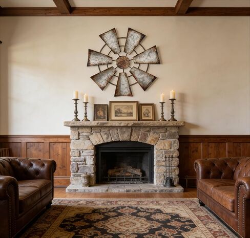 HouseVibe Windmill Wall Sculpture Hanging Ornament Vintage Design Rustic Wall Decor Iron Art for Farmhouse Bedroom Indoor Outdoor 15 Inch- Round 7 Leaf in Saudi Arabia