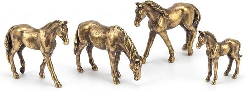 4Pcs Mini Gold Copper Alloy Horse Figurines, Tiny Brass Zodiac Micro-Carved Statues for Bonsai Landscaping, Fish Tank, Moss Pot, Desktop Feng Shui Ornaments for Home Office Room Decor in Kuwait