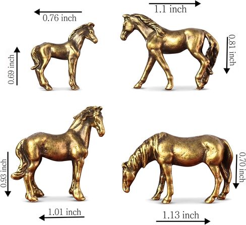 4Pcs Mini Gold Copper Alloy Horse Figurines, Tiny Brass Zodiac Micro-Carved Statues for Bonsai Landscaping, Fish Tank, Moss Pot, Desktop Feng Shui Ornaments for Home Office Room Decor in Kuwait