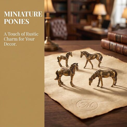 4Pcs Mini Gold Copper Alloy Horse Figurines, Tiny Brass Zodiac Micro-Carved Statues for Bonsai Landscaping, Fish Tank, Moss Pot, Desktop Feng Shui Ornaments for Home Office Room Decor in Kuwait
