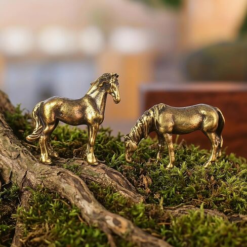 4Pcs Mini Gold Copper Alloy Horse Figurines, Tiny Brass Zodiac Micro-Carved Statues for Bonsai Landscaping, Fish Tank, Moss Pot, Desktop Feng Shui Ornaments for Home Office Room Decor in Kuwait