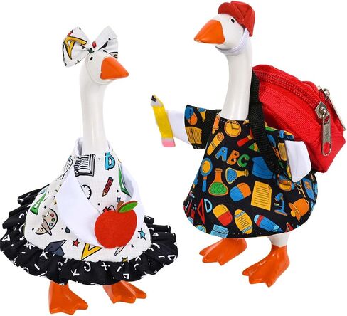 JcHrmers 2 Sets Back to School Desk Goose Outfit Mini Goose Clothes Dress Hat Apple Pencil Schoolbag Accessories 7 Inch Desk Geese Student Costume for Home Office Table Geese Statue Decor in Saudi Arabia