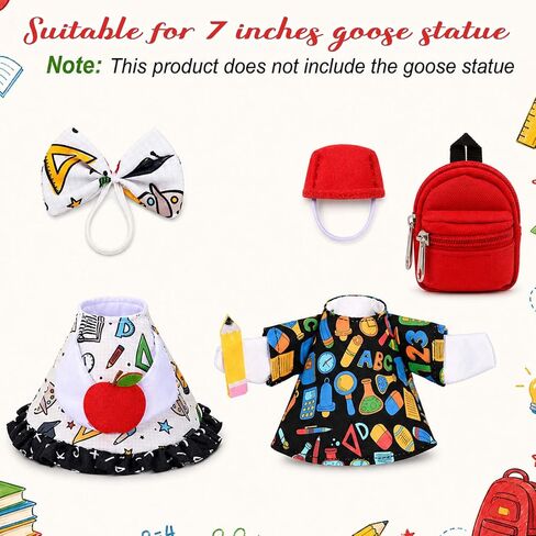 JcHrmers 2 Sets Back to School Desk Goose Outfit Mini Goose Clothes Dress Hat Apple Pencil Schoolbag Accessories 7 Inch Desk Geese Student Costume for Home Office Table Geese Statue Decor in Saudi Arabia