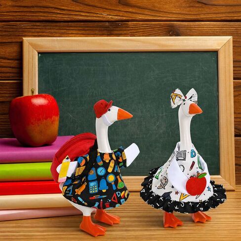 JcHrmers 2 Sets Back to School Desk Goose Outfit Mini Goose Clothes Dress Hat Apple Pencil Schoolbag Accessories 7 Inch Desk Geese Student Costume for Home Office Table Geese Statue Decor in Saudi Arabia
