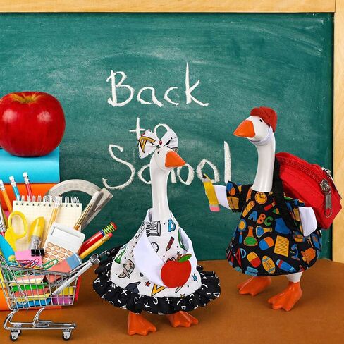 JcHrmers 2 Sets Back to School Desk Goose Outfit Mini Goose Clothes Dress Hat Apple Pencil Schoolbag Accessories 7 Inch Desk Geese Student Costume for Home Office Table Geese Statue Decor in Saudi Arabia