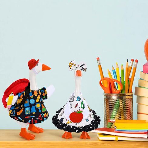 JcHrmers 2 Sets Back to School Desk Goose Outfit Mini Goose Clothes Dress Hat Apple Pencil Schoolbag Accessories 7 Inch Desk Geese Student Costume for Home Office Table Geese Statue Decor in Saudi Arabia