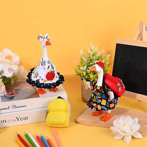 JcHrmers 2 Sets Back to School Desk Goose Outfit Mini Goose Clothes Dress Hat Apple Pencil Schoolbag Accessories 7 Inch Desk Geese Student Costume for Home Office Table Geese Statue Decor in Saudi Arabia