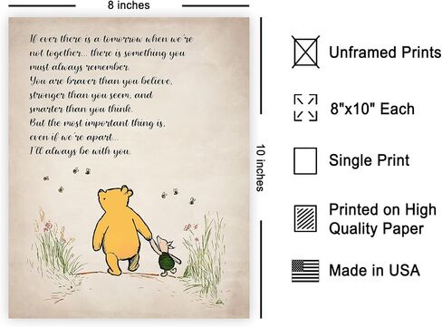 Poster Master Winnie Pooh & Friends Poster - I'll Always Be With You Print - Vintage Storybook Nursery Decor - Baby Room Aesthetic Poster - Kids Playroom Wall Decor - 8x10 Unframed Wall Art in Saudi Arabia