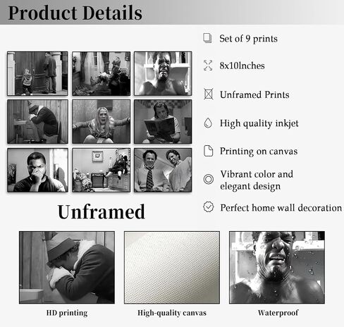 9 Pcs Funny Bathroom Wall Art Vintage Dumb and Dumber Comedy Movies Paintings Prints Posters Black and White Funny Humor Smell Canvas Wall Decor for Toilet Restroom Home Decor 8x10inch Unframed in Kuwait