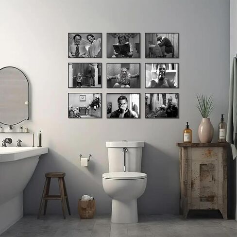 9 Pcs Funny Bathroom Wall Art Vintage Dumb and Dumber Comedy Movies Paintings Prints Posters Black and White Funny Humor Smell Canvas Wall Decor for Toilet Restroom Home Decor 8x10inch Unframed in Kuwait