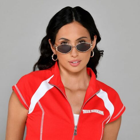 نظارة شمسية نسائية ذات تصميم هندسي ذهبي من True Religion Dixie in Kuwait