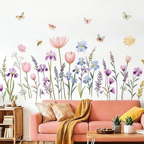 Flower Wall Decals Boho Wall Stickers - Wildflower Floral Dandelion Grass Baby Nursery Girls Bedroom Kids Room Wall Decor Peel and Stick in Kuwait