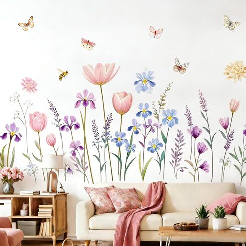 Flower Wall Decals Boho Wall Stickers - Wildflower Floral Dandelion Grass Baby Nursery Girls Bedroom Kids Room Wall Decor Peel and Stick in Kuwait